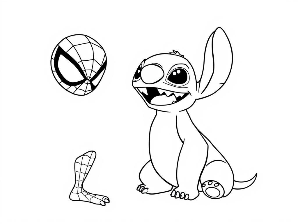 Kleurplaat Stitch Meets Spider-Man