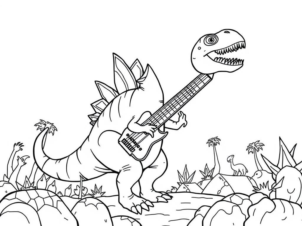 Dino Rockstar Coloring Page