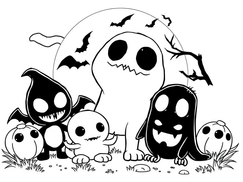 Preview of spooky and cute creatures anime style