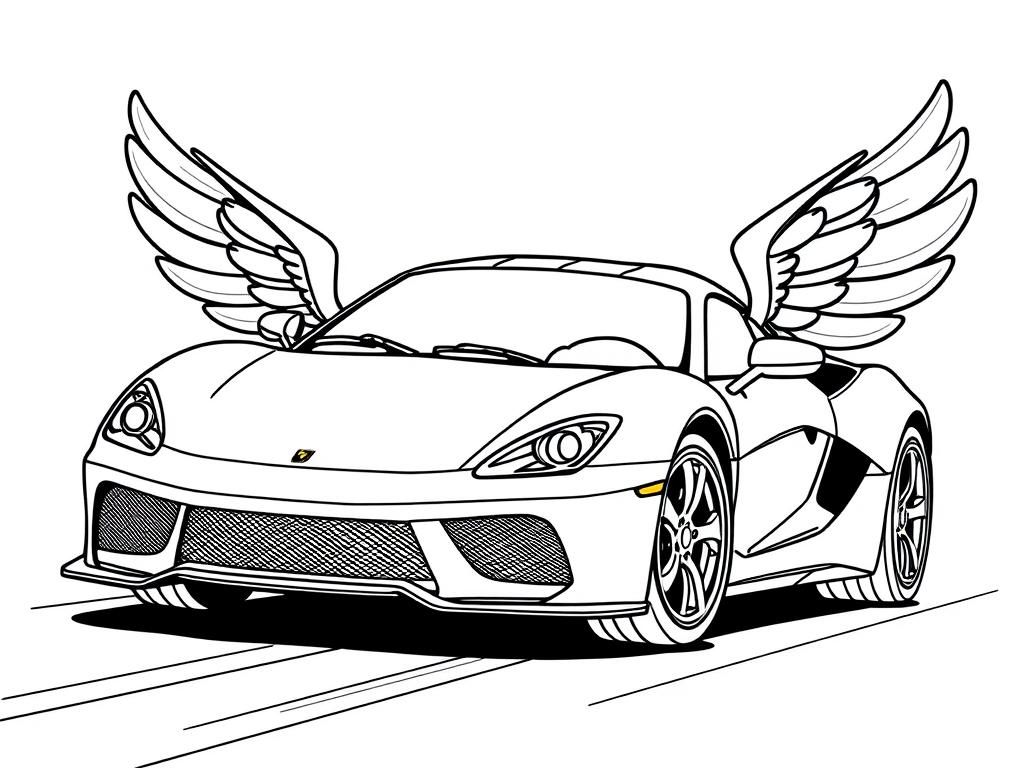 Sports Car with Wings Coloring Page