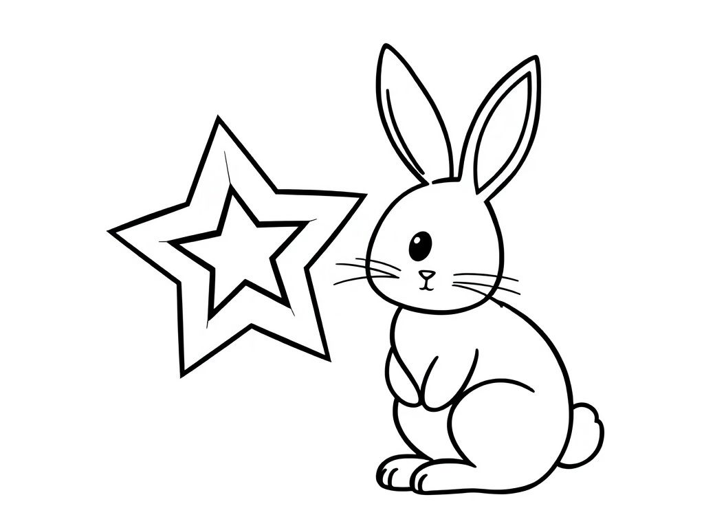 Cute Rabbit and Star Coloring Page