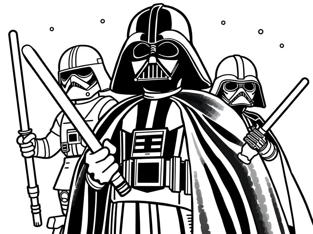Darth Vader and Stormtroopers Star Wars Coloring Page