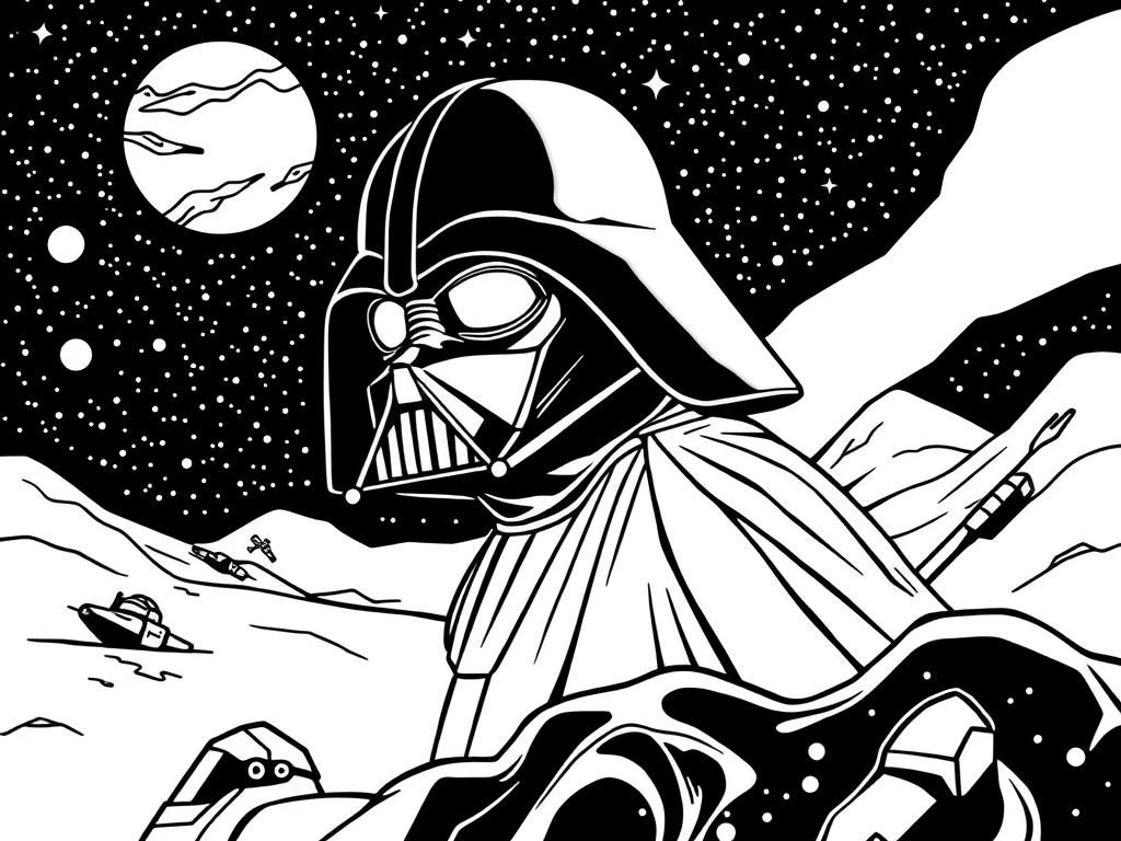 Darth Vader Space Battle Coloring Page