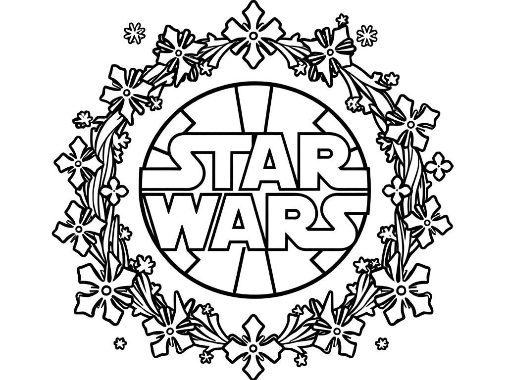 Star Wars Logo Coloring Page with Floral Wreath