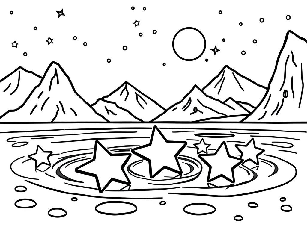 Preview of stars in a pool of water with mountains in the background