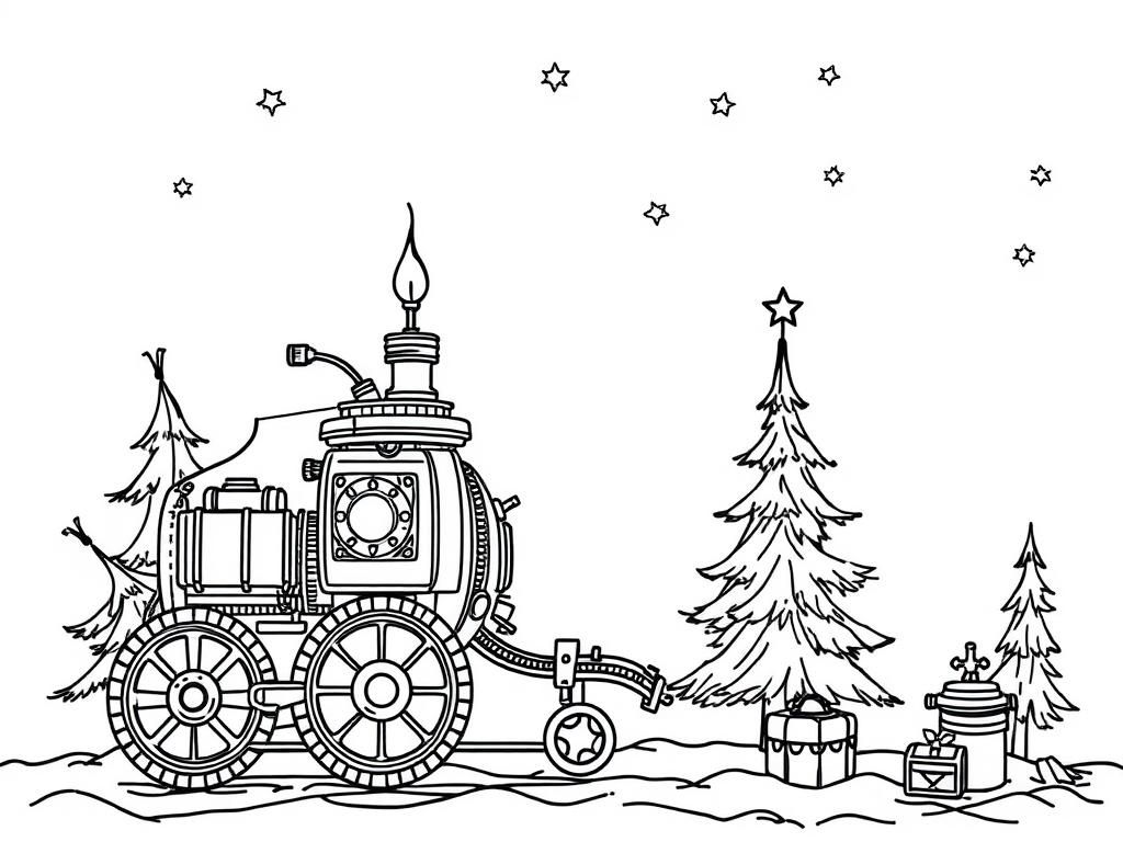 Winter Steam Train Coloring Page