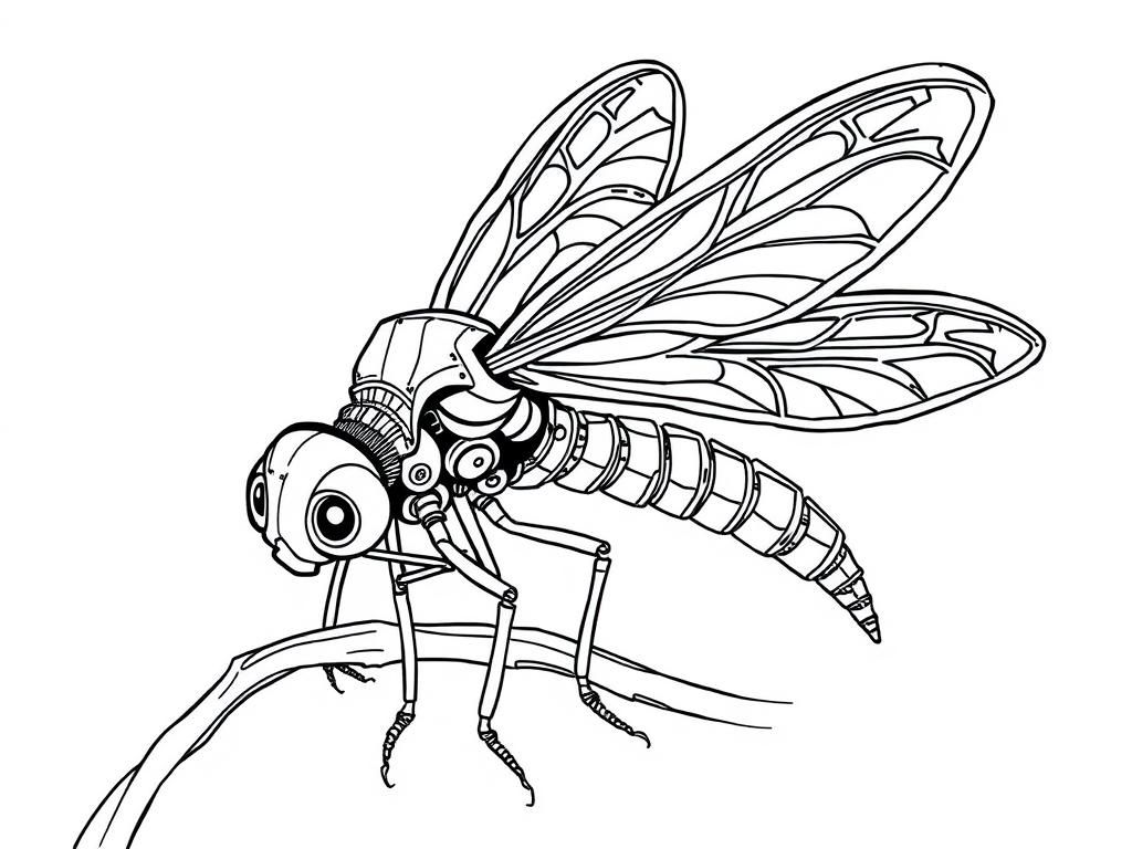 Robotic Dragonfly Coloring Page
