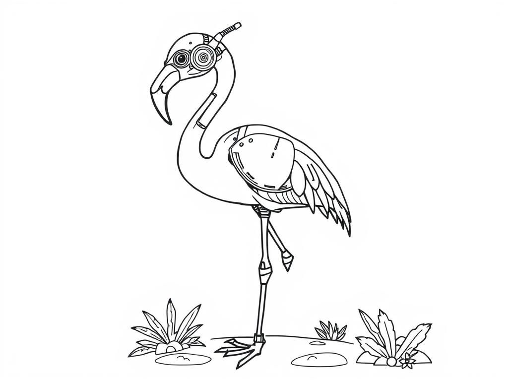 steampunk robot flamingo - Free Printable Coloring Page