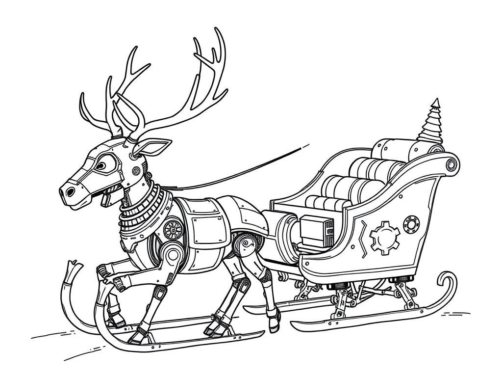 steampunk robot reindeer and sleigh