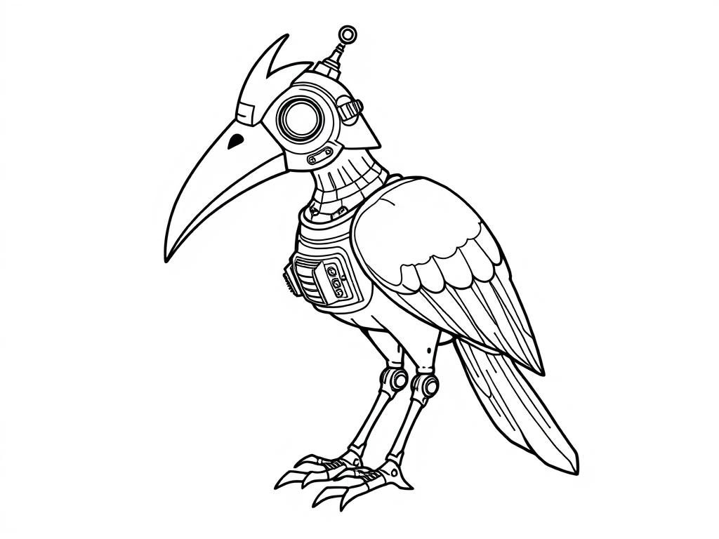 Robotic Bird Steampunk Coloring Page