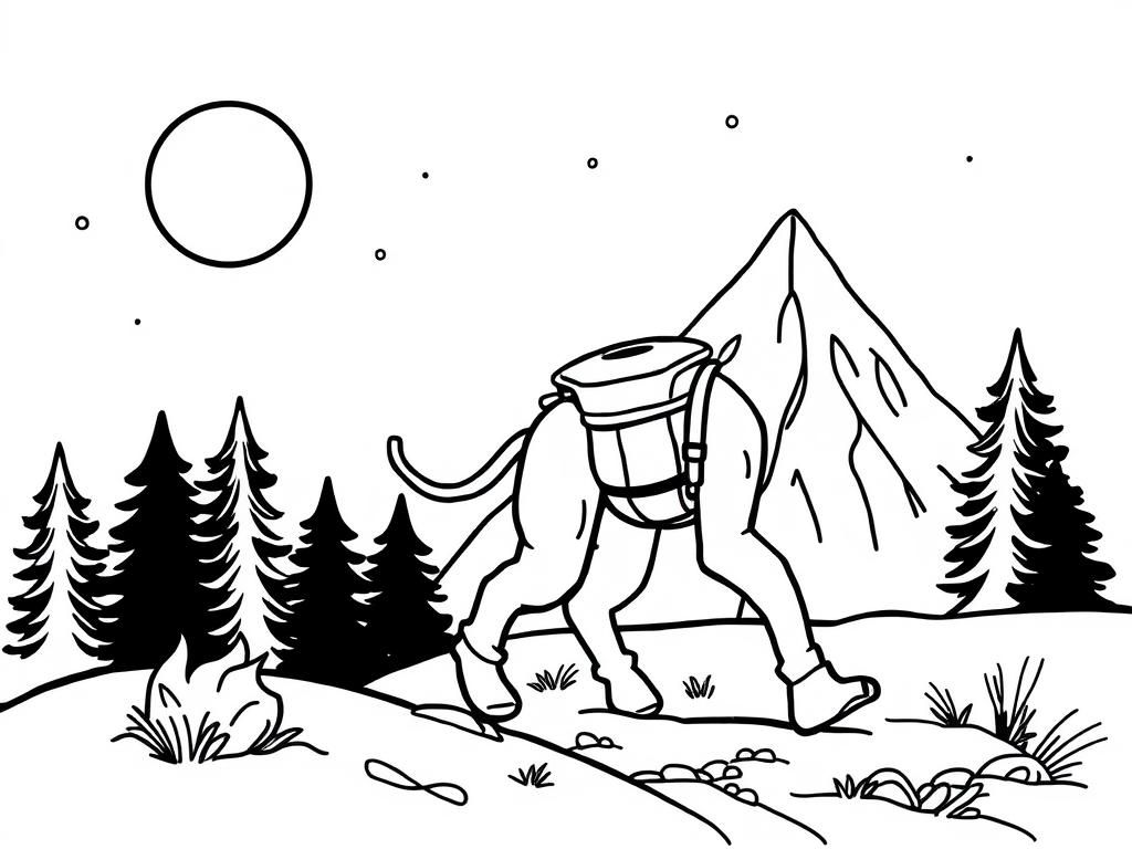 Donkey Hiking Adventure Coloring Page