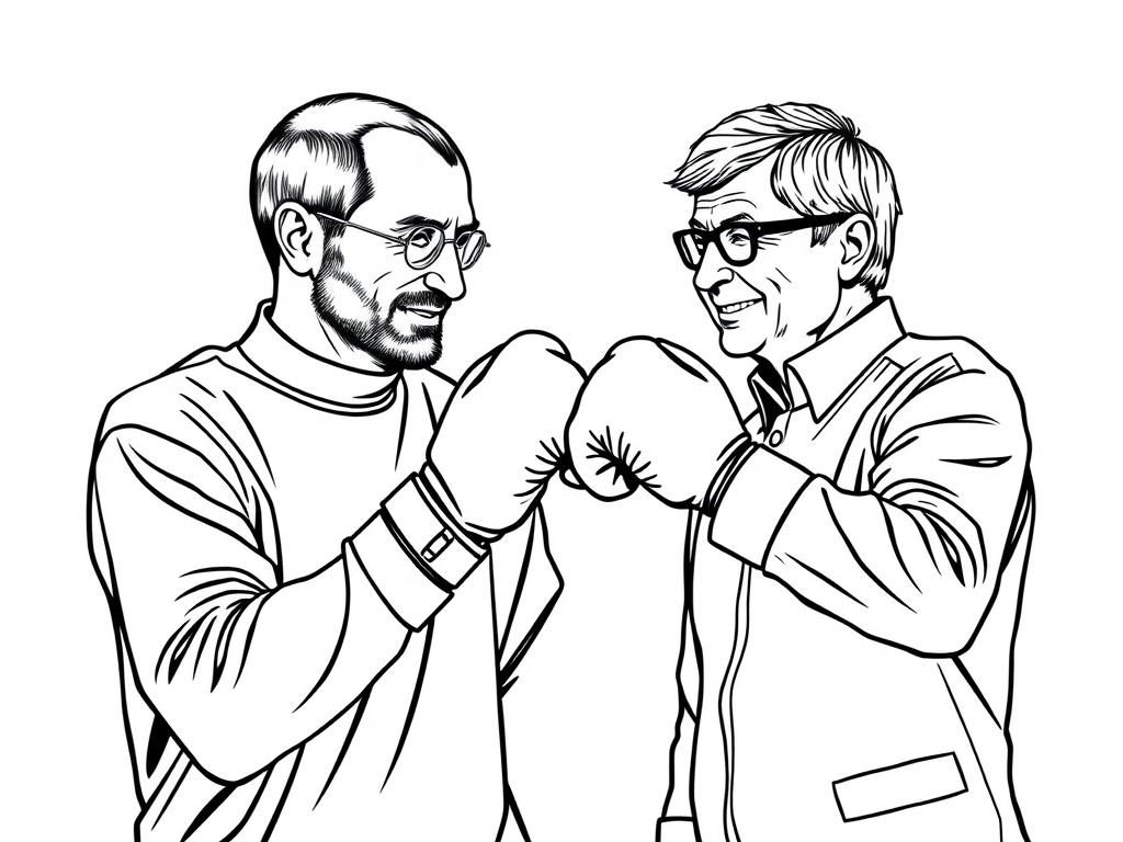 Steve Jobs and Bill Gates boxing