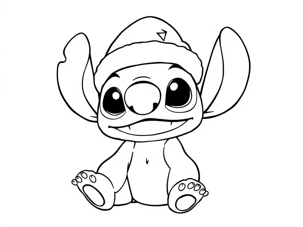 Preview of Stitch (from Lilo and Stitch) with a clearly visible christmas hat, with no colors