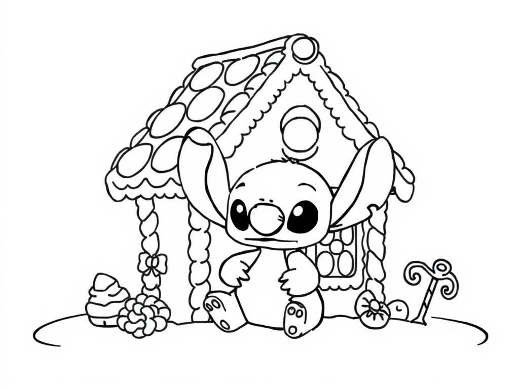 Stitch Holiday Scene Coloring Page