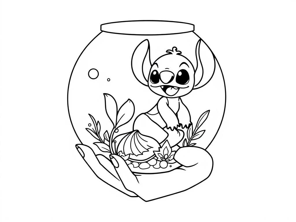 Stitch in Fishbowl Coloring Page