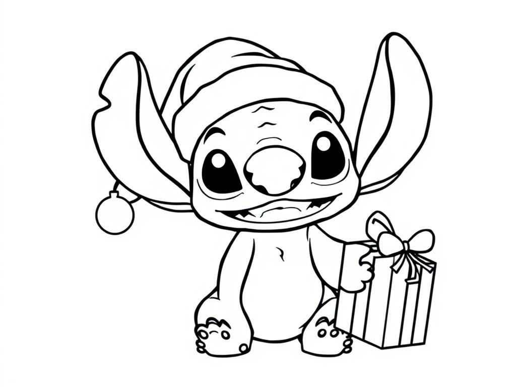 Preview of Stitch wearing a Santa hat and holding a gift