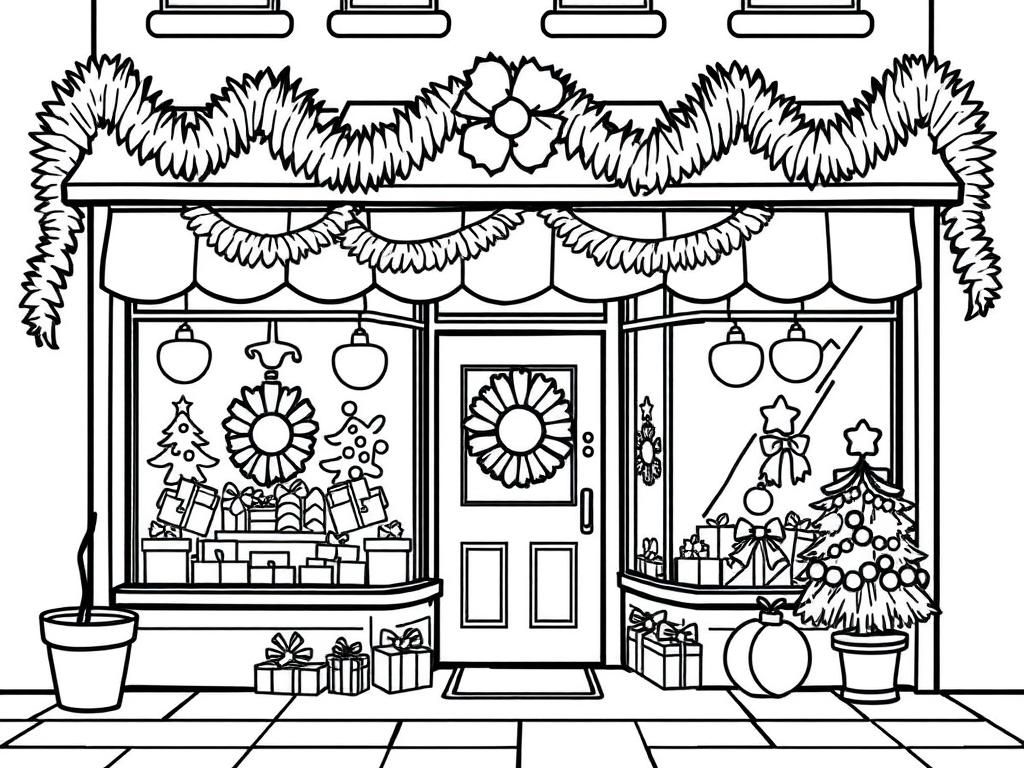 Holiday Storefront Christmas Coloring Page