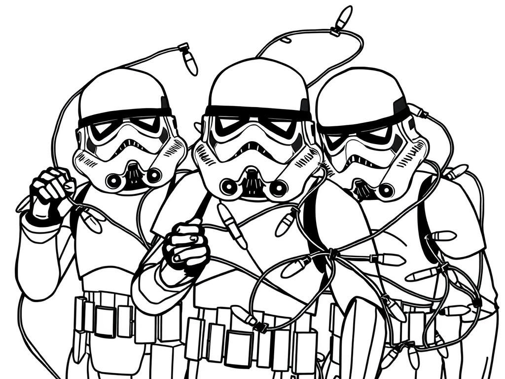 storm troopers that are tangled up in christmas lights
