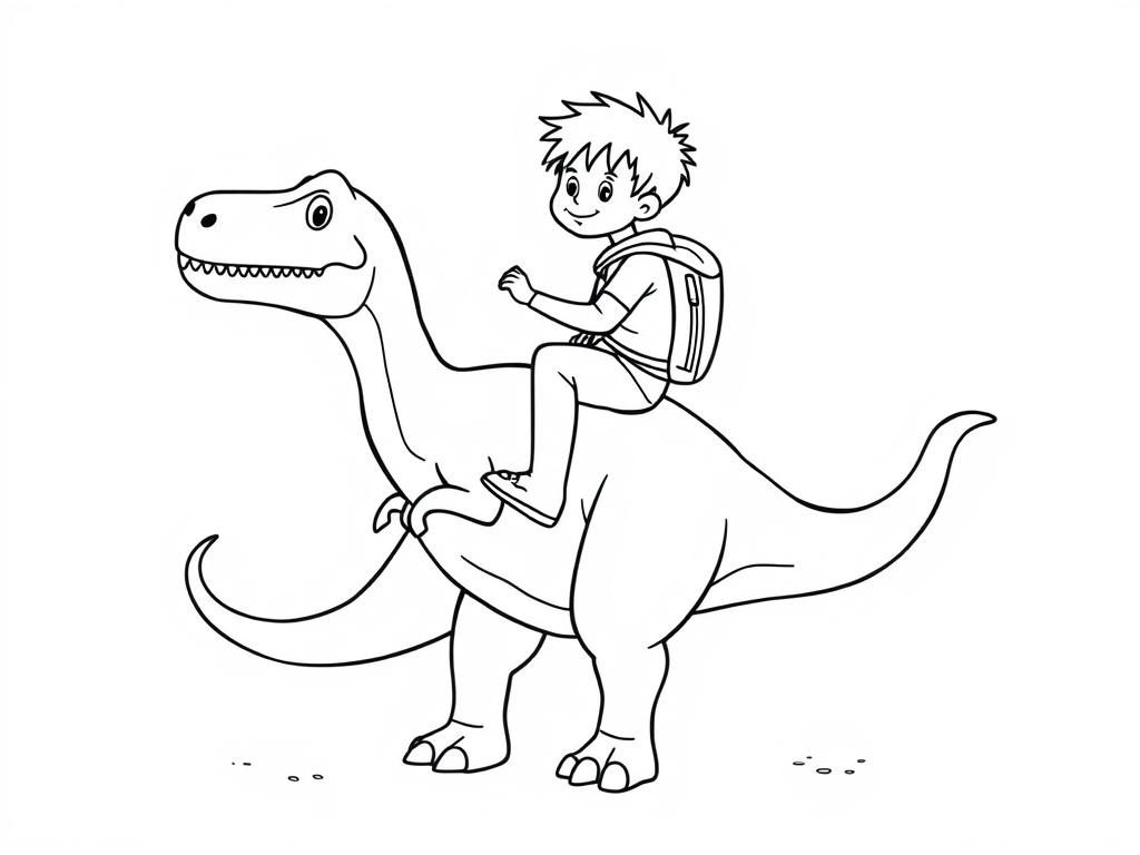 Boy Riding Dinosaur Coloring Page