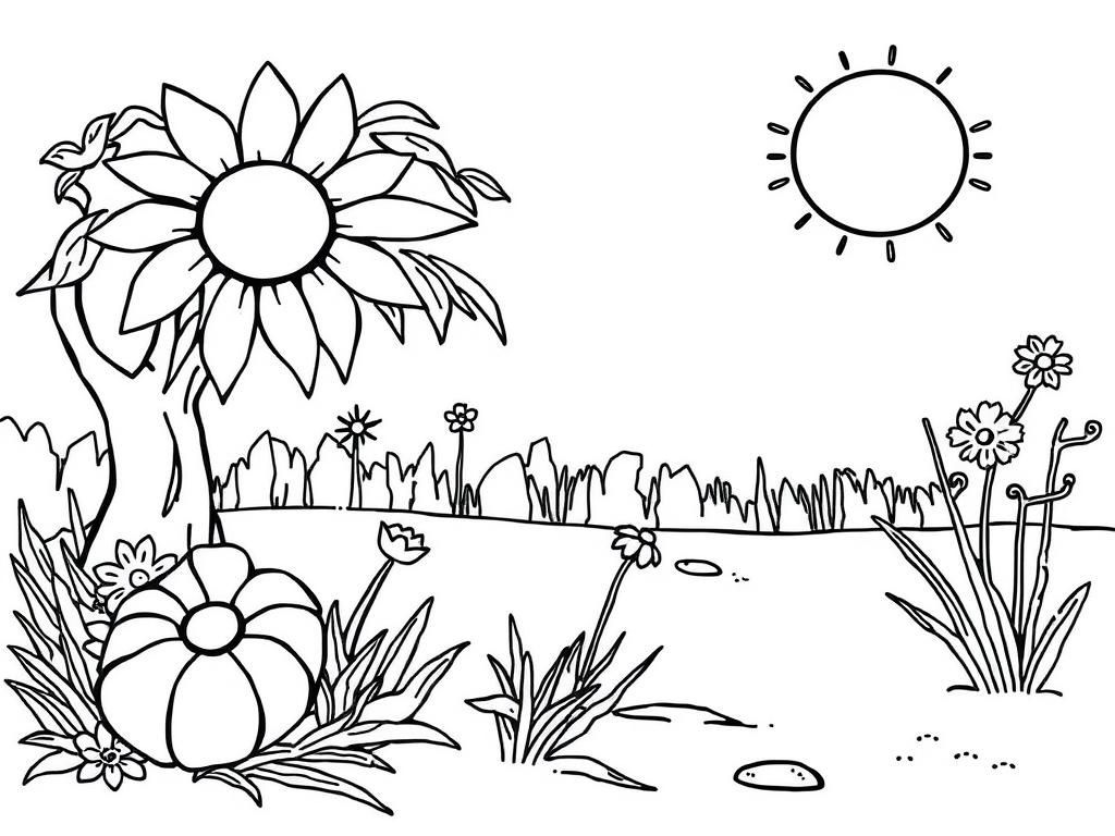 Coloring Page of a Peaceful Garden