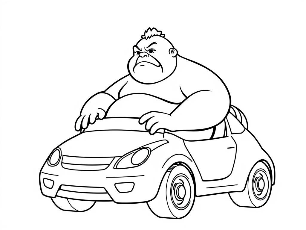 Cartoon Gorilla and Car Coloring Page