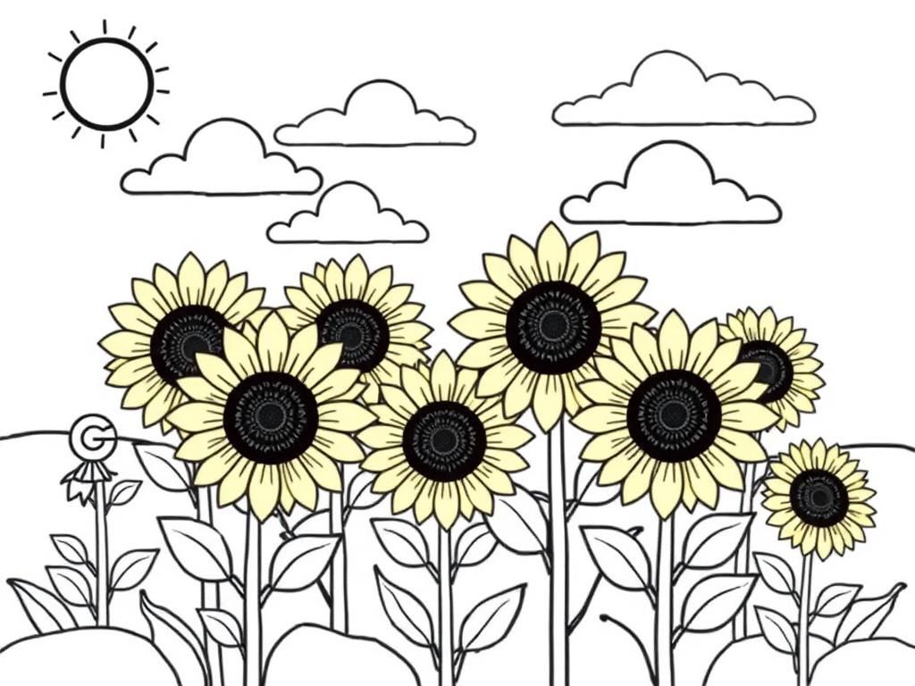 Preview of sunflowers, clouds, sun