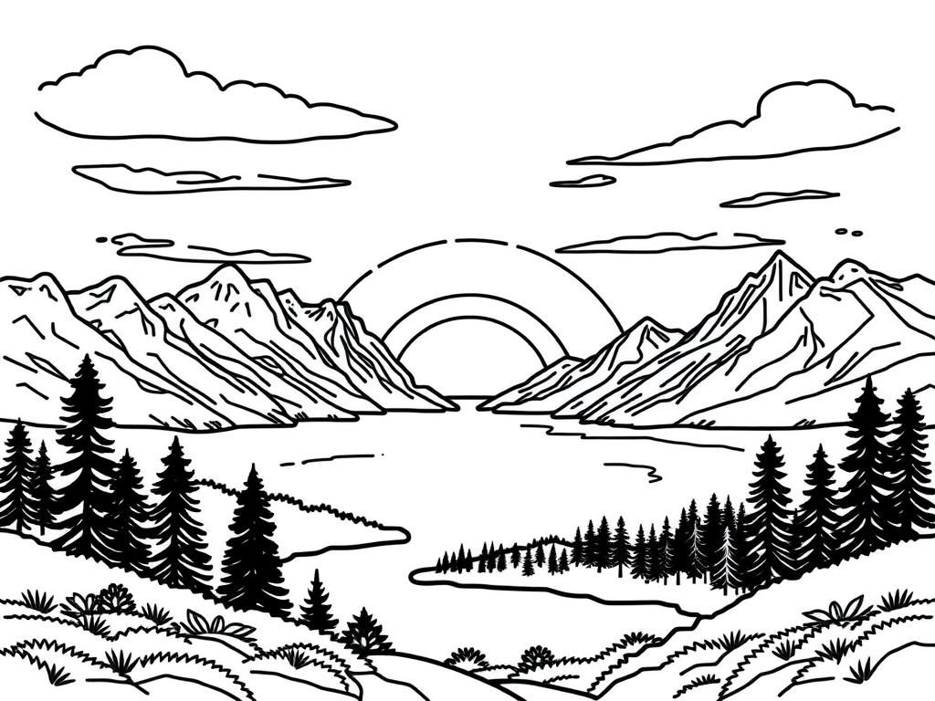 Preview of sunset over the mountains with a lake