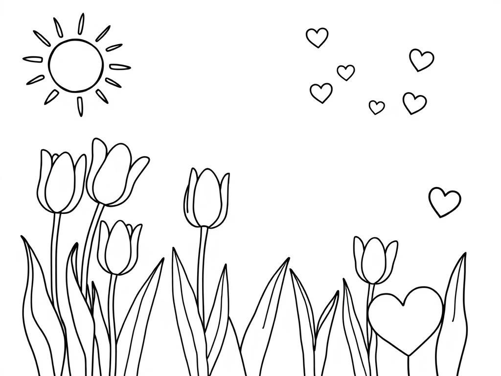 Tulip Coloring Page for Kids - Flower Sketch Coloring Page