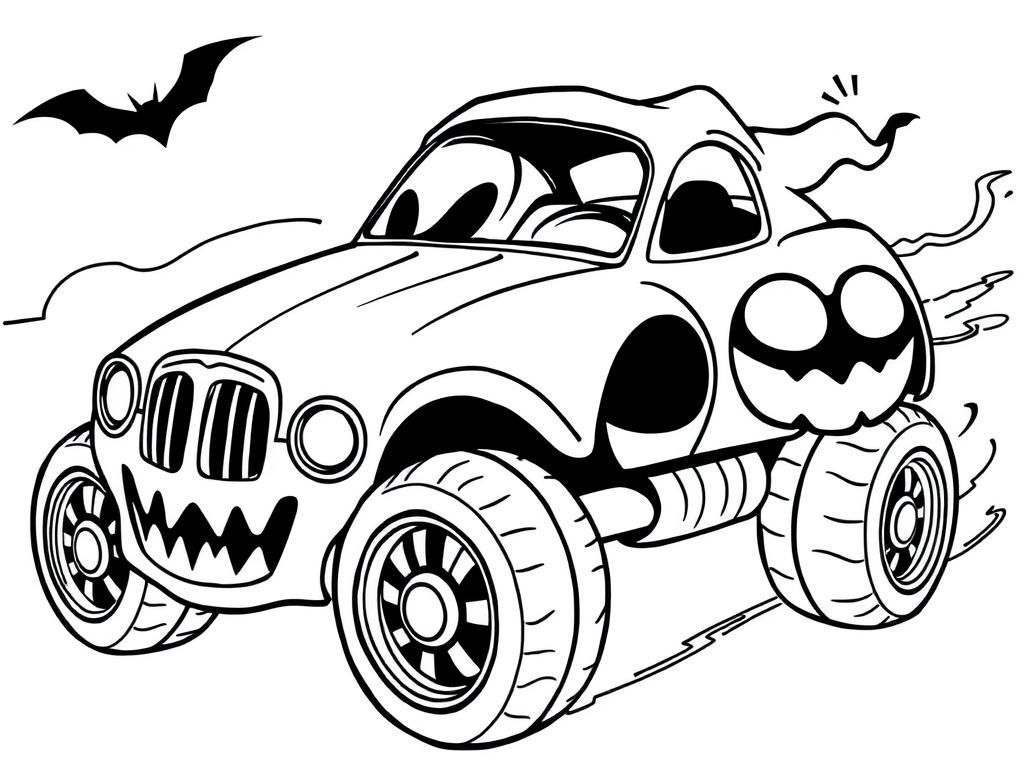Spooky Car Coloring Page For Kids