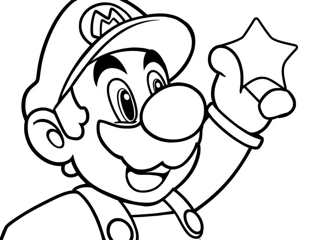 Mario Holding Star Coloring Page