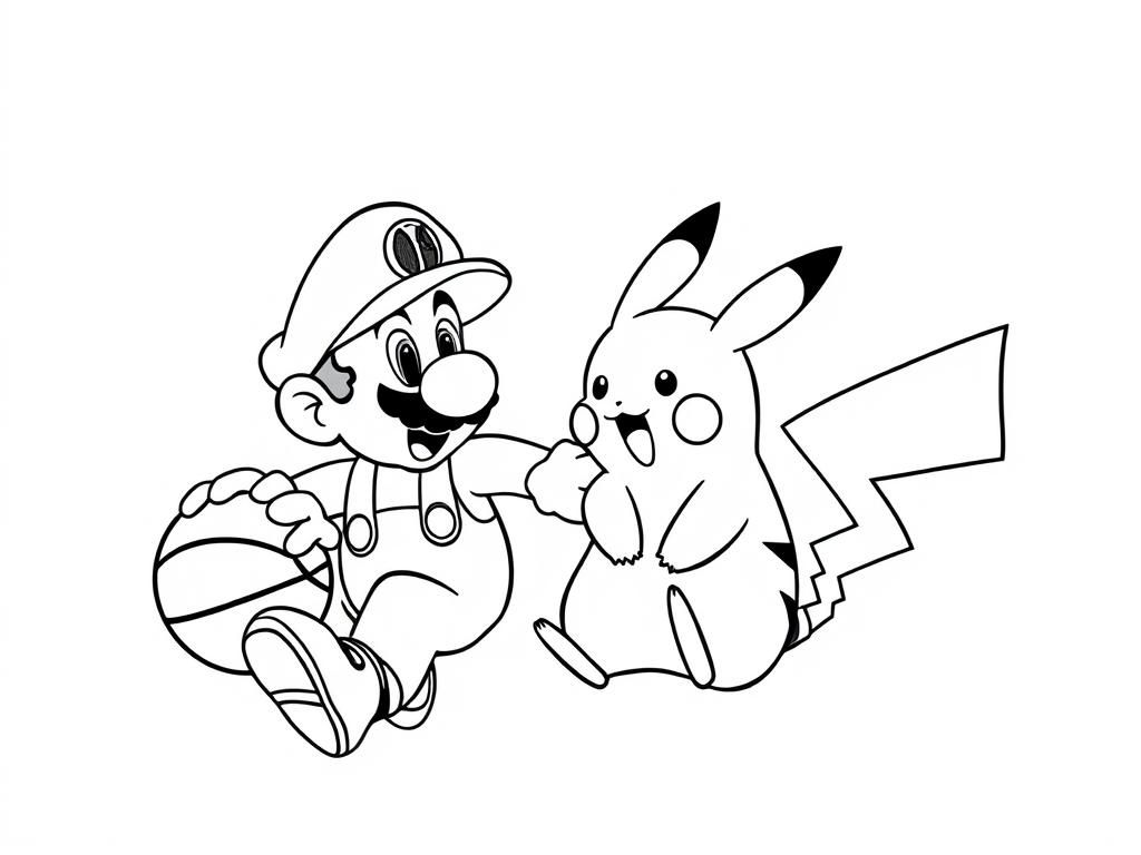 Mario en Pikachu kleurplaat