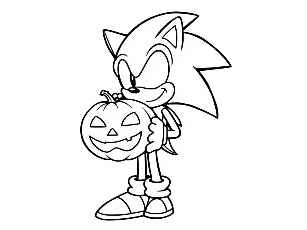 Sonic the Hedgehog met Jack-o'-Lantern kleurplaat