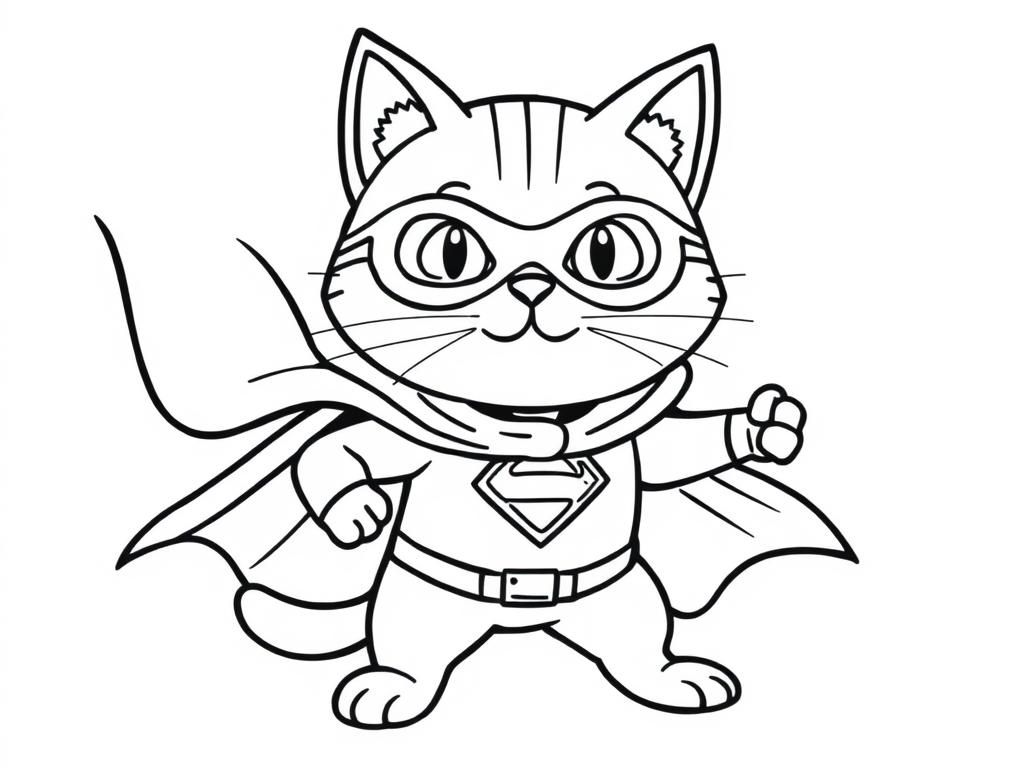 Cartoon Superhero Cat Coloring Page