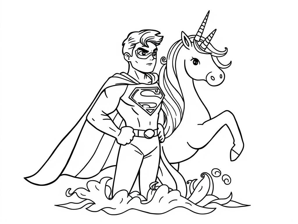 Superman Riding Unicorn Coloring Page