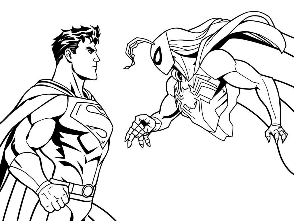 Kleurplaat Superman vs. Spider-Man