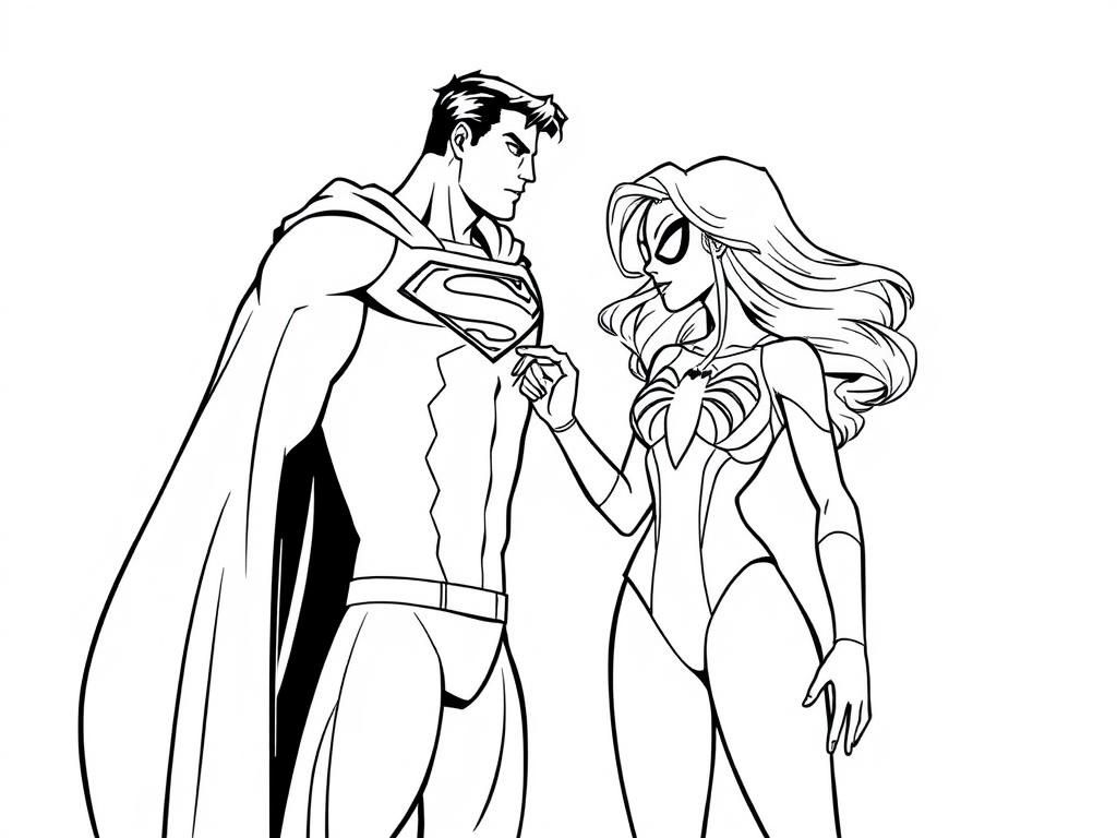 Kleurplaat Superman en Supergirl