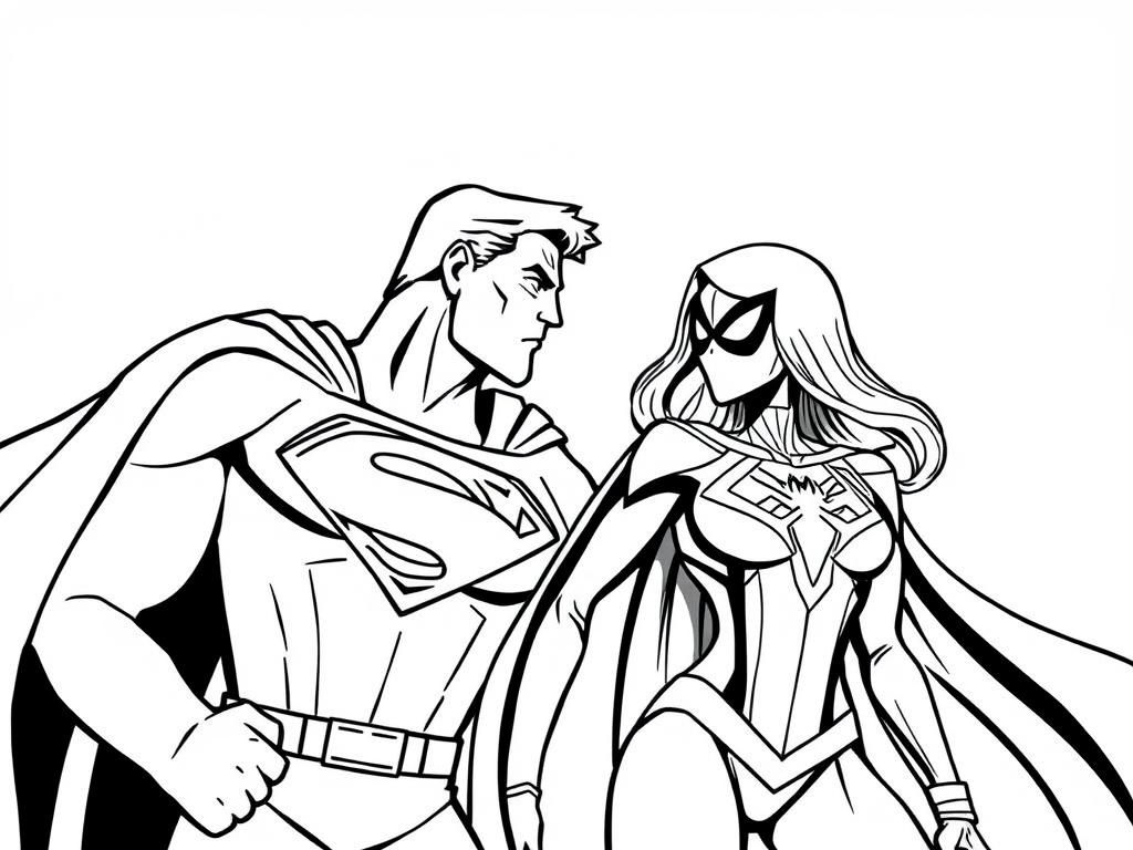 Superman and Spider-Woman Coloring Page