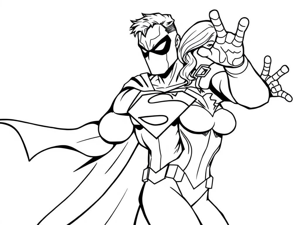 Kleurplaat van vrouwelijke Superman en Supergirl