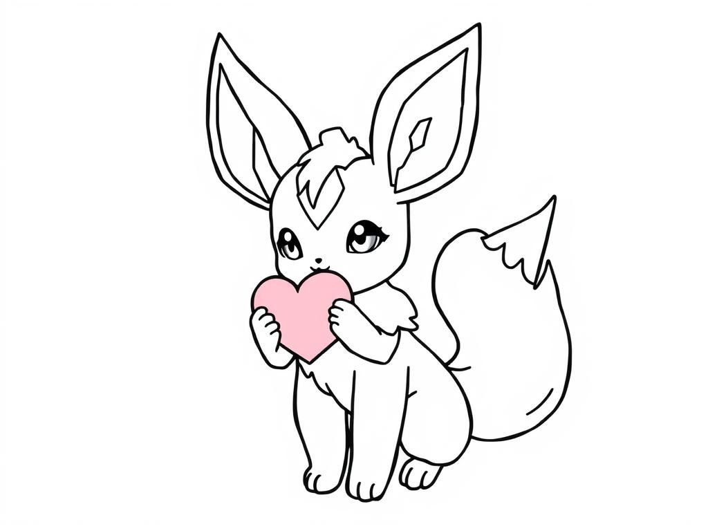 sylveon holding a heart - Free Printable Coloring Page