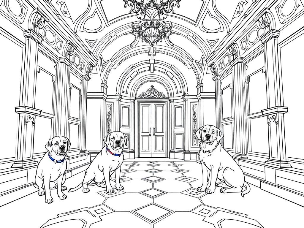 Preview of Symmetrical baroque interior with dogs