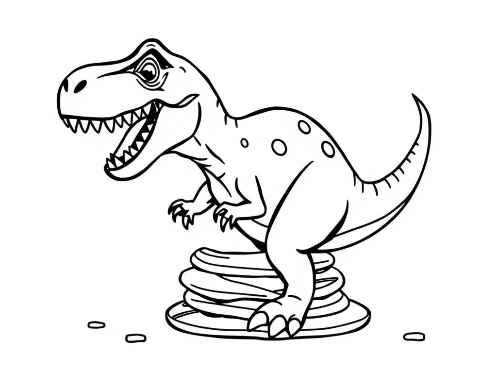 Dinosaur Coloring Page with Pancakes