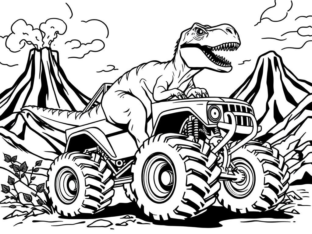 Dinosaur Monster Truck Coloring Page