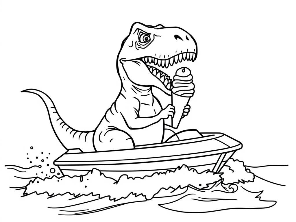 Preview of t-rex eating ice cream on a speedboat