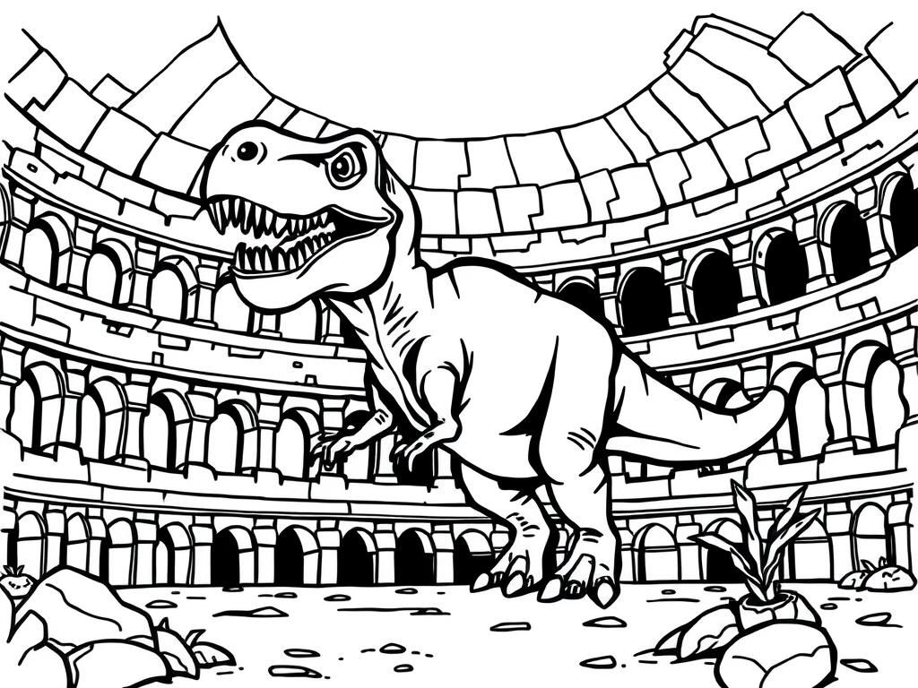 T-Rex in Colosseum Coloring Page