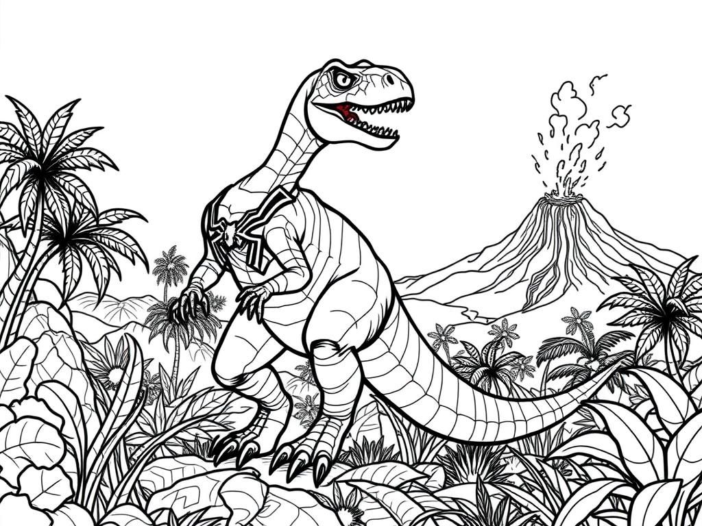 Dinosaur in Prehistoric Landscape Coloring Page