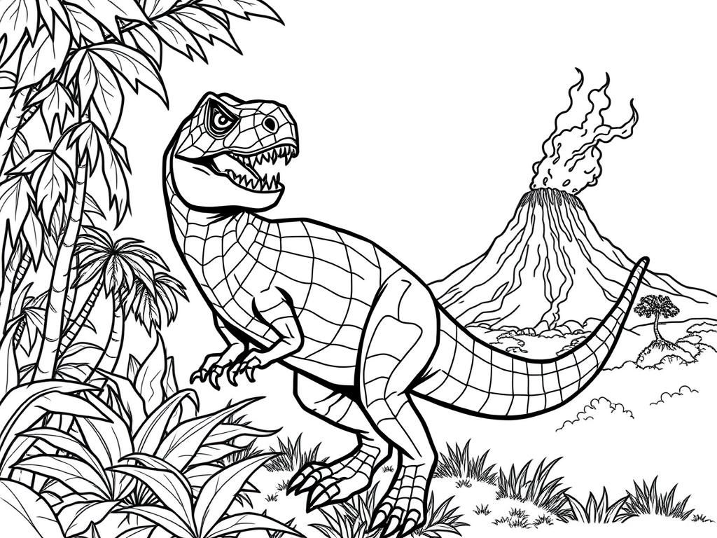 Tyrannosaurus Rex in Jungle Coloring Page