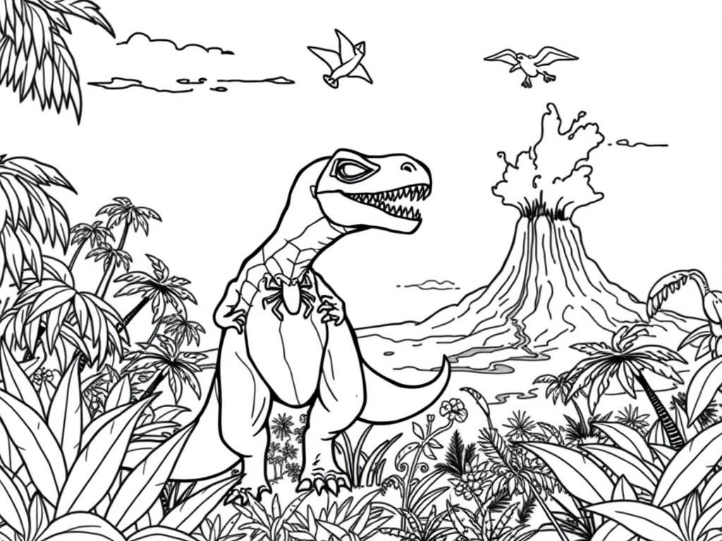 Dino Volcano Coloring Page