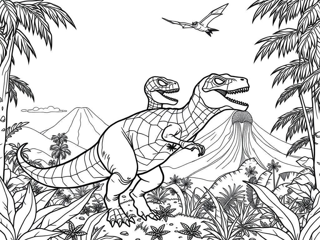 Dinosaur Jungle Adventure Coloring Page