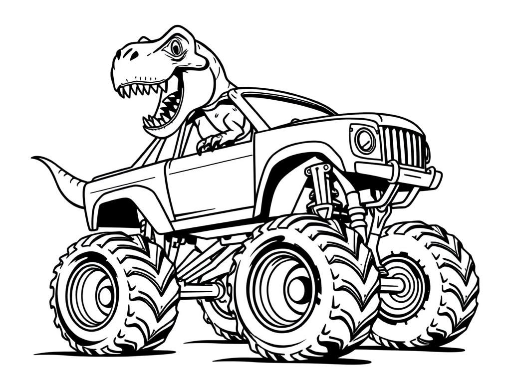 Dinosaur Monster Truck Coloring Page