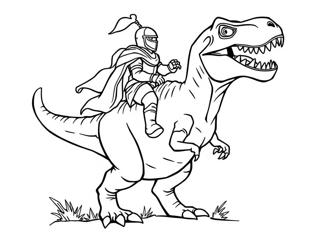 Knight on T-Rex Dinosaur Coloring Page